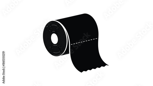 Black ribbon roll illustration with a partially unrolled length and a vector graphic emblem
