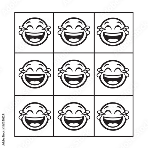 Nine laughing emojis in a grid with tears of joy