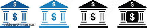 bank building symbol with three columns and dollar sign