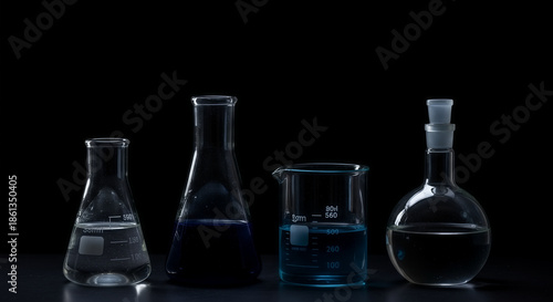 Diverse Laboratory Glassware with Vibrant Chemical Liquids for Scientific Research, Medical Experimentation, and Discovery.