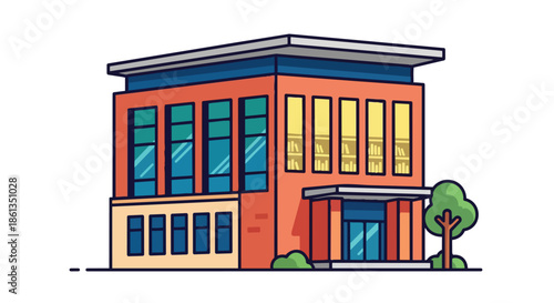 Modern cartoon building with vibrant details and cozy illumination perfect for educational or business themes