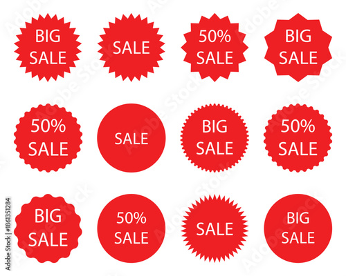 Big Sale Red Badges Set with 50% Discount Labels
