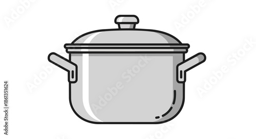 Clean line art illustration of a gray cooking pot with lid kitchenware tool