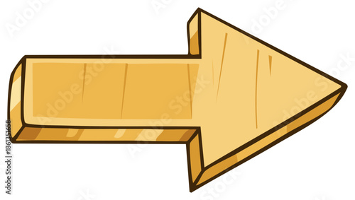Cartoon wooden arrow pointing right simple hand drawn style illustration