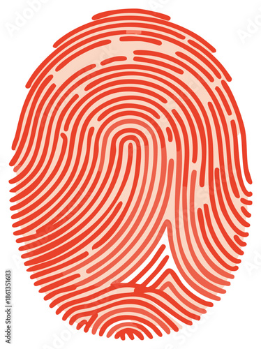 Unique red fingerprint graphic for biometric security and personal identity