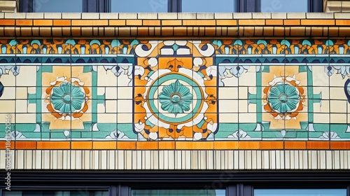 Colorful building facade tile art deco design