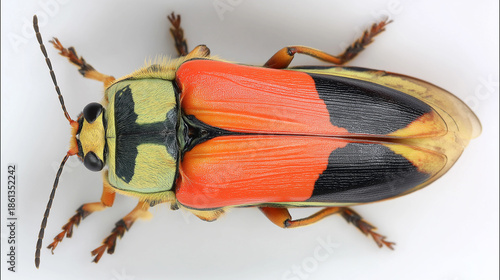 Detailed Insect Top View, Macro Entomology Illustration, Symmetrical Anatomy, Scientific Nature Study, High-Resolution Close-Up, Isolated Subject, Minimal Background