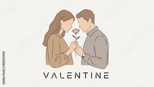 Man giving woman a pink rose on valentine's day, romantic couple in love, affectionate gesture, tender
