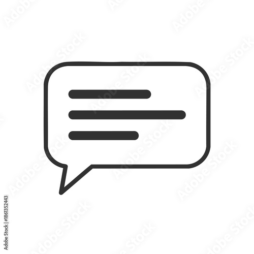 A gray-outlined speech bubble with 3 horizontal lines inside, and a pointed tail