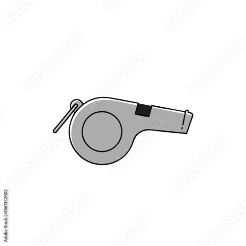 A gray whistle with a black outline, and a small loop on the end