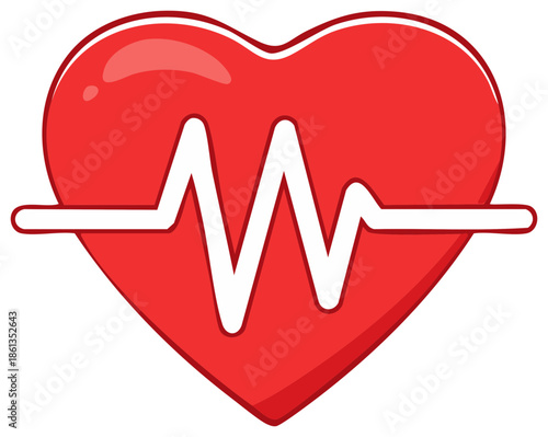 Red Heart Symbol with White Electrocardiogram Line