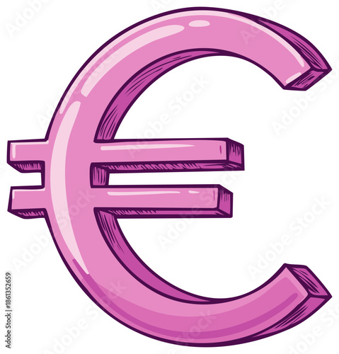 Illustrated pink Euro currency sign in a glossy 3D comic book style