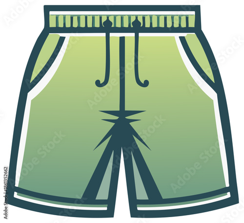 Green gradient casual shorts with drawstring and pockets, a comfortable apparel illustration for summer and active wear