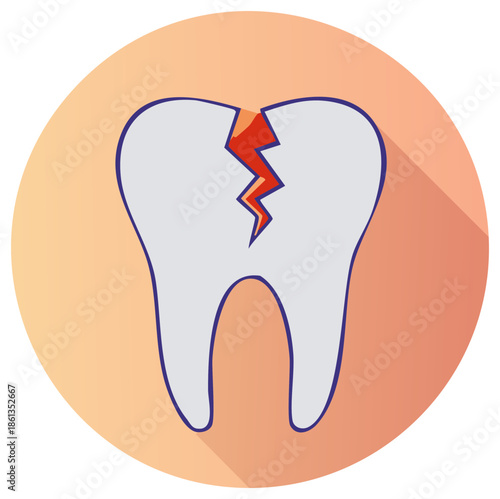 Stylized cracked tooth with red lightning bolt symbol representing dental pain
