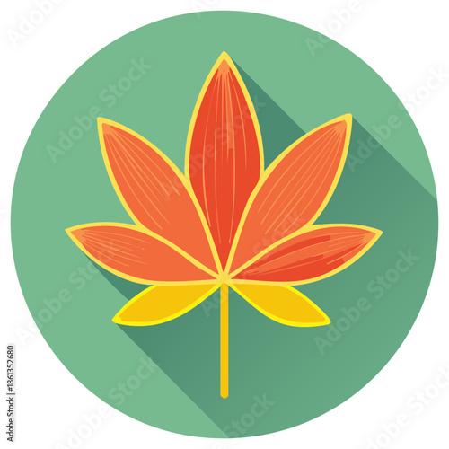 Colorful autumn maple leaf flat design vector icon with a long shadow