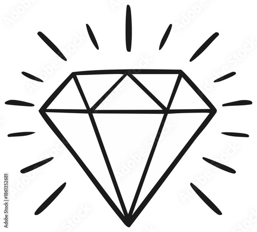 Sparkling Diamond Sketch with Radiant Lines