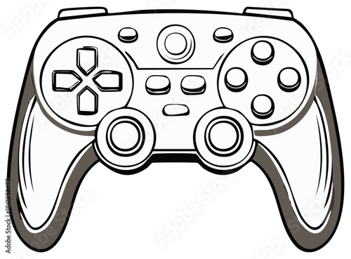 Illustration of a vintage game controller in black and white