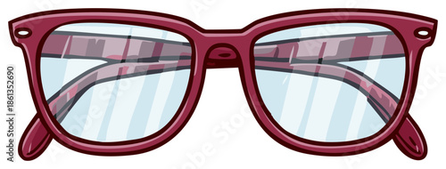 Vibrant red framed stylish eyeglasses with clear lenses isolated illustration