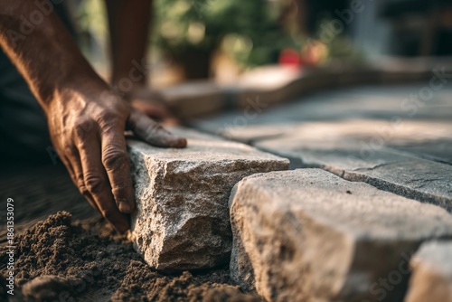 Wallpaper Mural Installing garden border edging around paving stones in backyard Torontodigital.ca