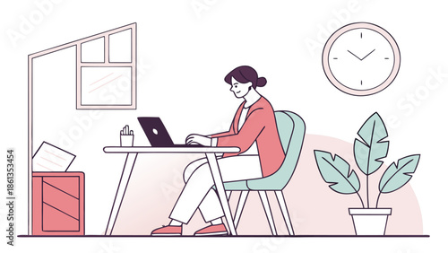 Flat Vector Illustration of Professional Working from Home with Laptop
