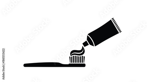 A simple black and white illustration of a tube of toothpaste and toothbrush