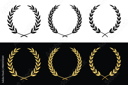 Laurel wreath set - eucalyptus leaf, Wheat, winner award, champion and flower vector.