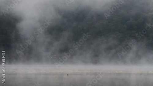 Lake Shoji Morning Mist and Red Dawn with Mt. Fuji - 59.94fps_SDR_10bit_422_Denoised - 精進湖の朝霧と赤い朝焼けの富士山 - P1045728 - 100mm