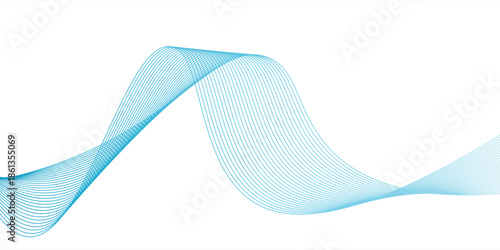 Undulate wave swirl swoosh, dynamic twisted lines, music soundwave, abstract border, teal and blue color flow. Transparent isolated element on white background