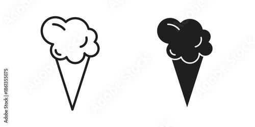 Ice cream cone icons collection. Thin linear and black flat icons