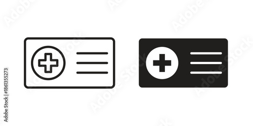 Insurance card icons collection. Thin linear and black flat icons