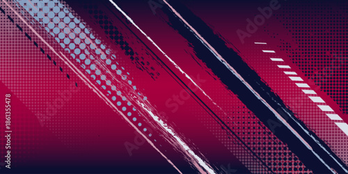 Sport background with dynamic red and black halftone patterns, grunge brush strokes and geometric shapes. Abstract athletic design with gradient transitions, dot texture and energetic sporty elements