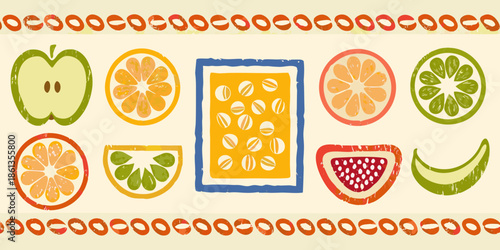 Colorful fruit pattern with apples oranges strawberries and bananas