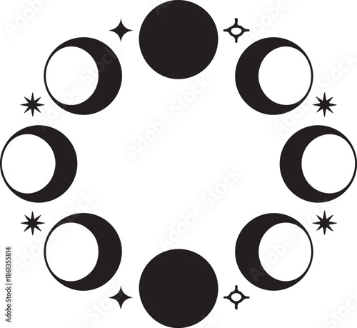 Lunar cycle phases illustration with stars