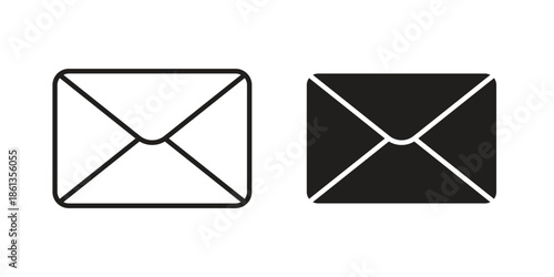 Mail icons collection. Thin linear and black flat icons