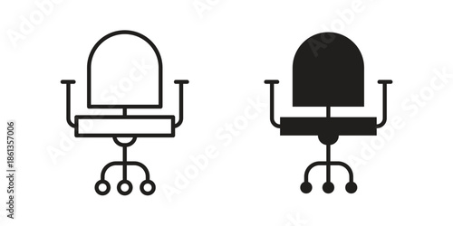 Office chair icons collection. Thin linear and black flat icons