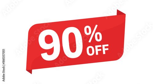 Striking red discount tag showing an impressive 90% off, suitable for promotional material, sales events, marketing, and advertising, signifying