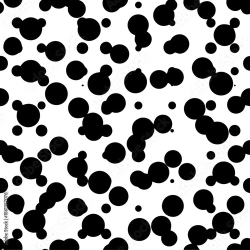 Seamless fashion pattern of bold geometric circles, evenly spaced, clean black silhouettes