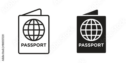 Passport icons collection. Thin linear and black flat icons