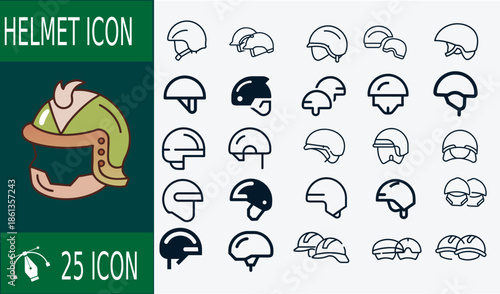 Collection of various helmet in different styles and colors on a white background safety protection