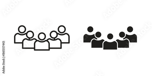 People group icons collection. Thin linear and black flat icons