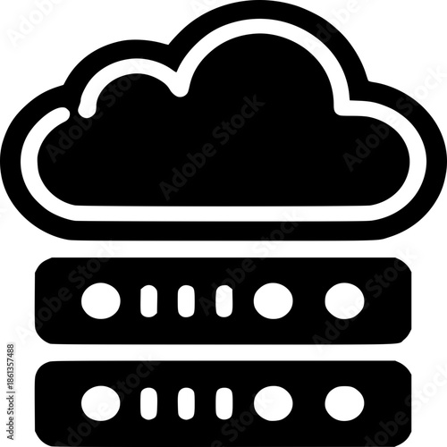 Cloud Server: An illustration featuring a cloud above a server, the image represents data storage, cloud computing, and the digital age.