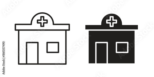 Pharmacy icons collection. Thin linear and black flat icons