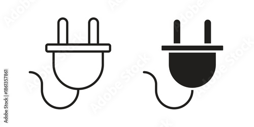 Plug adapter icons collection. Thin linear and black flat icons