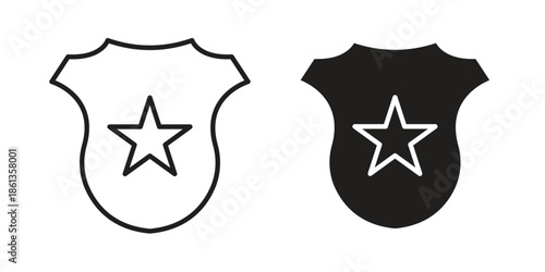 Police badge icons collection. Thin linear and black flat icons