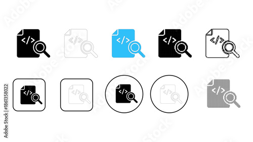 Code analysis icon examining software code for quality and performance