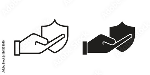 Policyholder icons collection. Thin linear and black flat icons