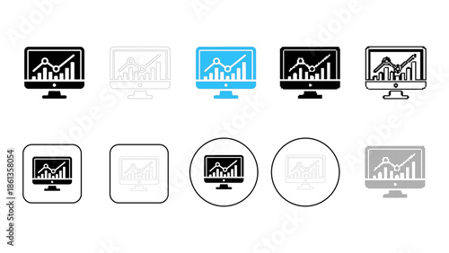 Computer analytics icon showing data analysis and visualization