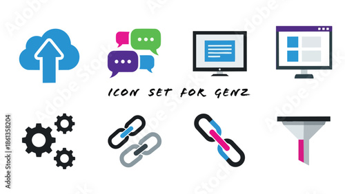 Gen Z Digital Icons Set for Work, Marketing, Social Media, and Communication Management 20.