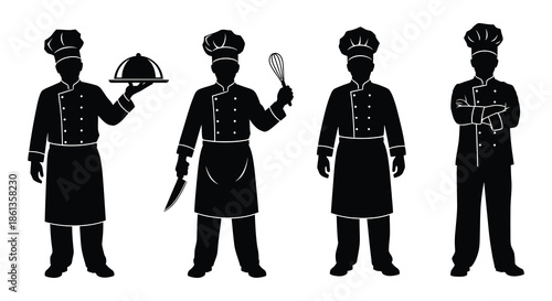 Culinary artistry a collection of black silhouette chefs and food illustrations