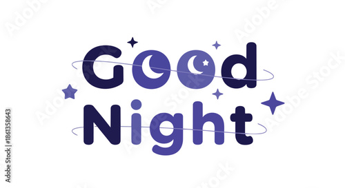 Whimsical celestial greeting graphic featuring stylized moon letters and sparkling stars against a peaceful white background for sweet dreams and